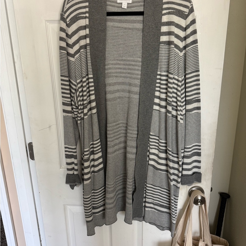 🧤 Charter Club Gray and White Striped Cardigan Sweater